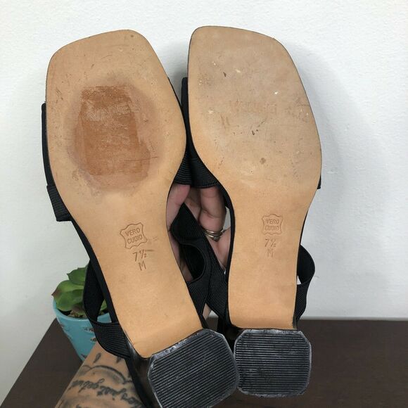 Vaneli Square Toe Slip On Elastic Strap Open Toe Black Heeled Sandals 7.5 M - Picture 7 of 9